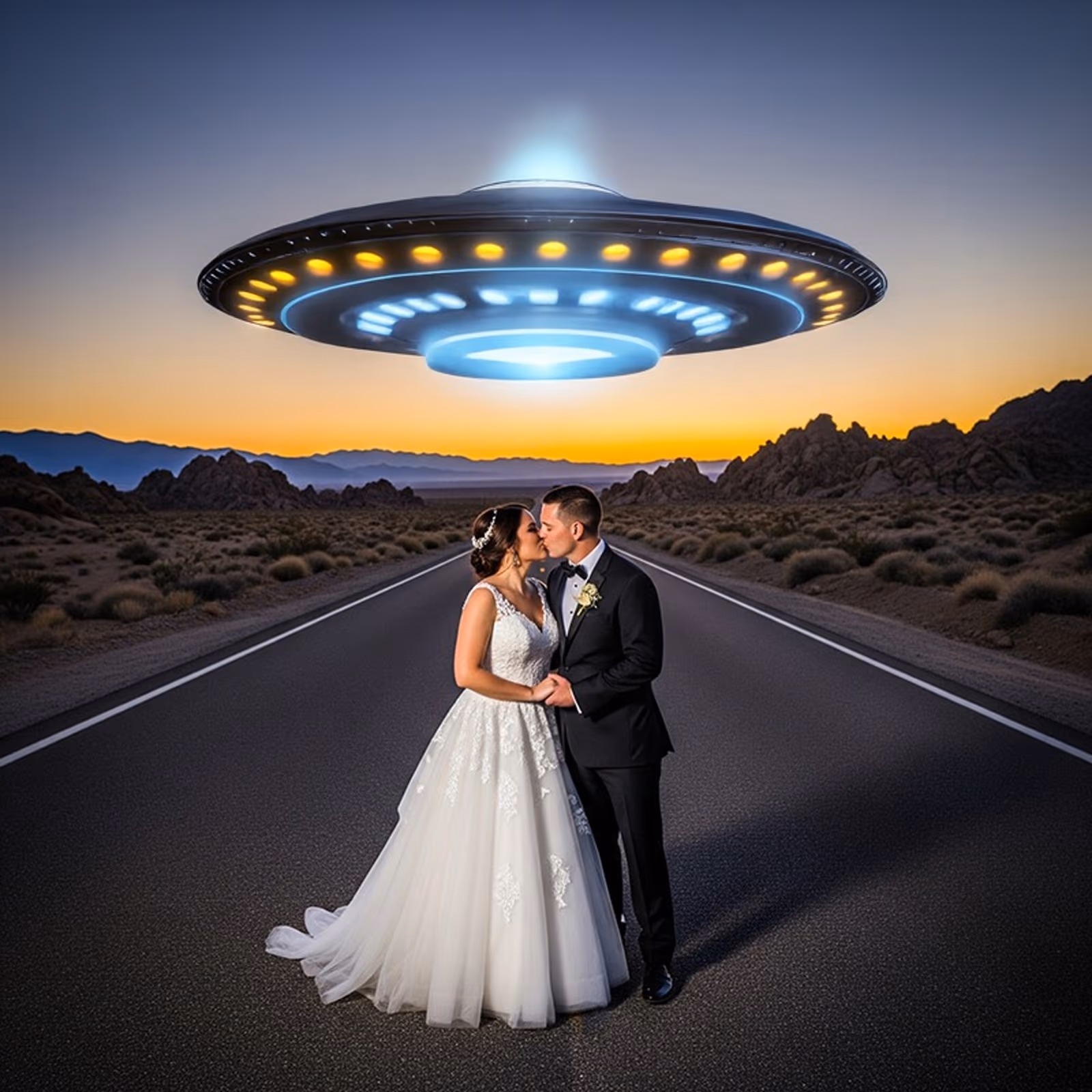 Couple near Area 51 perimeter Extraterrestrial Highway Nevada wedding tour
