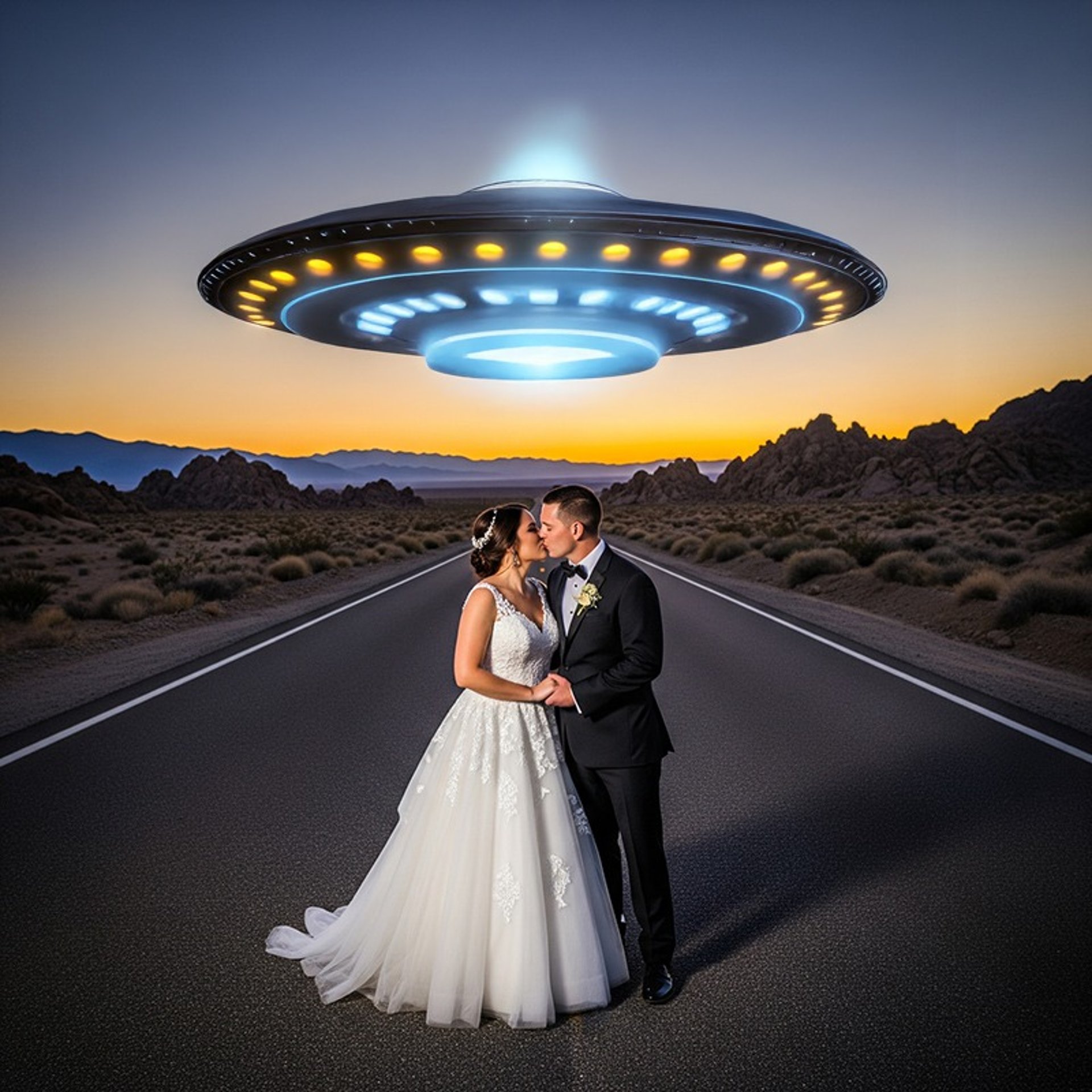 Couple near Area 51 perimeter Extraterrestrial Highway Nevada wedding tour