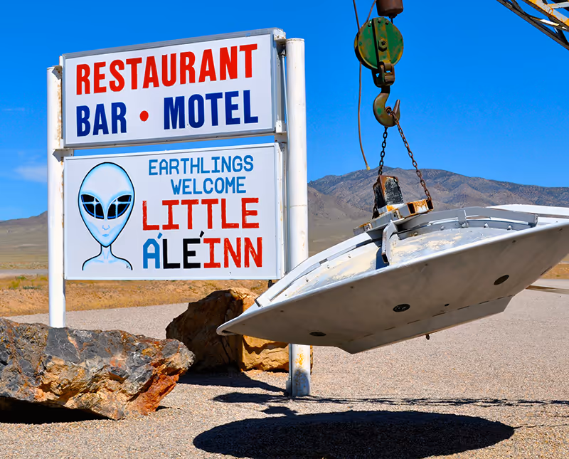Alien themed wedding ceremony in the Nevada desert outside Rachel near Area 51