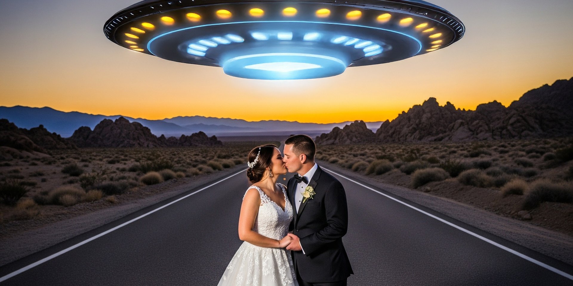 Wedding couple at Little A'Le'Inn on Extraterrestrial Highway Nevada Area 51