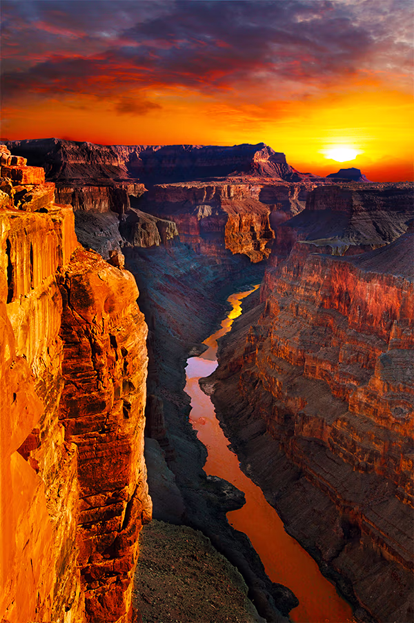 Couple at sunset at Grand Canyon helicopter wedding landing site