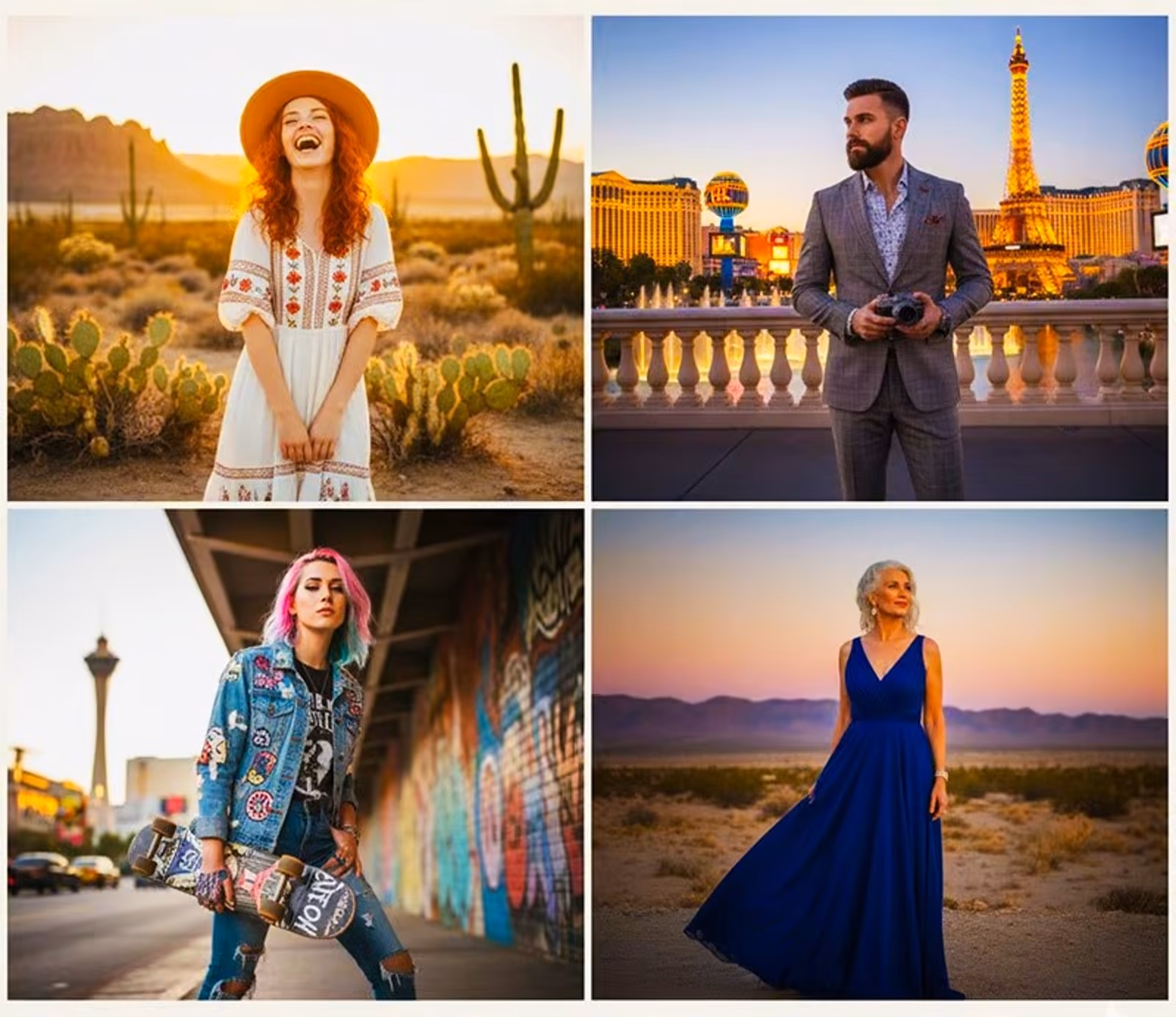 Couple photo shoot on the Las Vegas Strip at night with casino lights