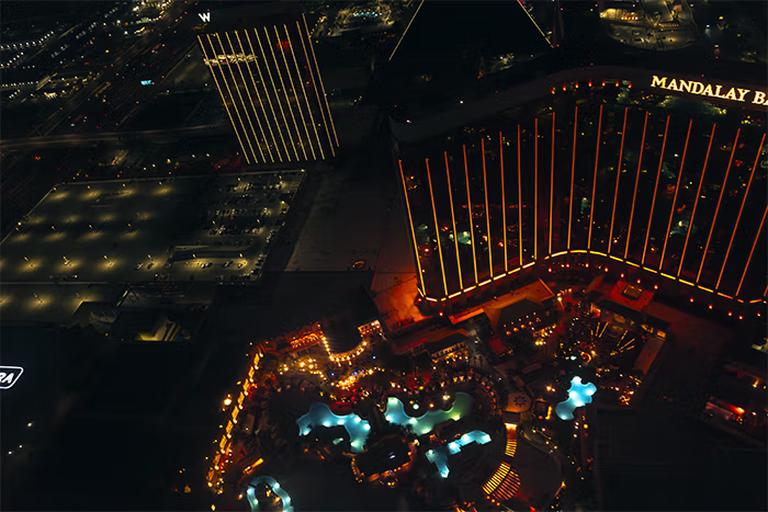 Aerial view of Mandalay Bay and Las Vegas Strip from helicopter wedding
