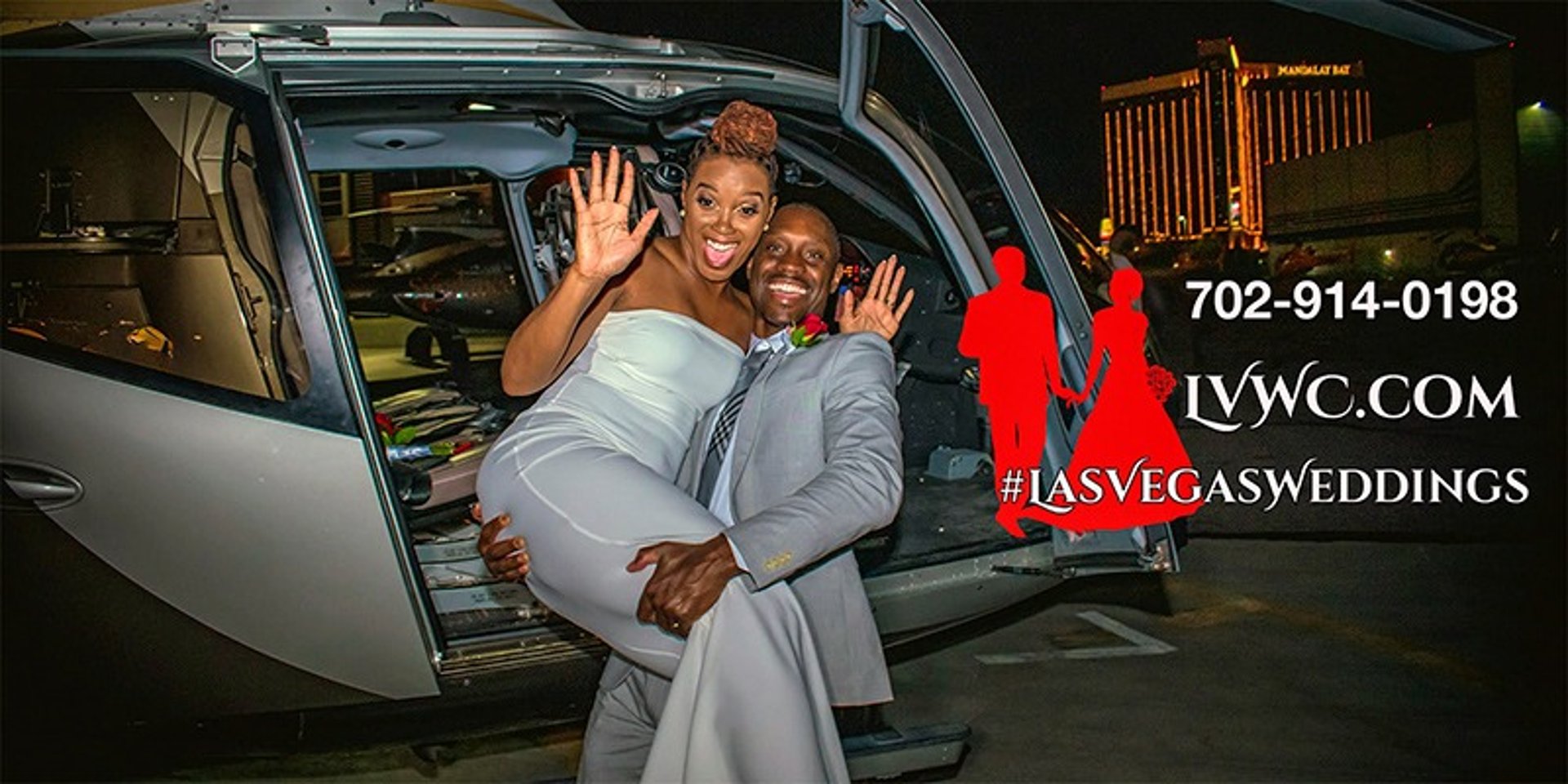 Happy couple aboard helicopter for Las Vegas Strip in-flight wedding ceremony