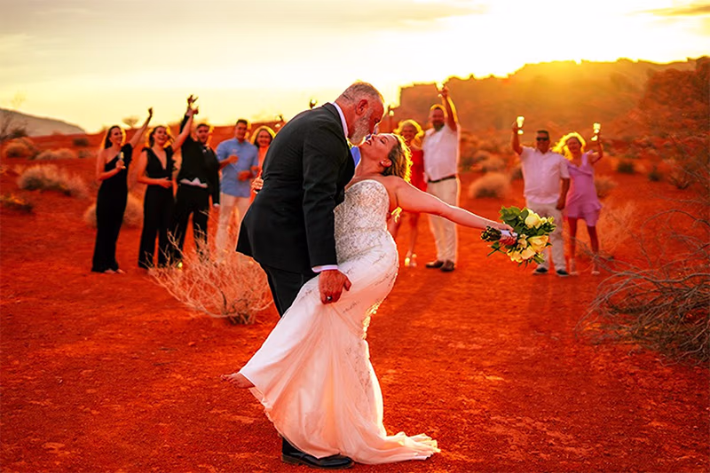 Wedding ceremony arch at Seven Sisters Valley of Fire State Park, red sandstone formations