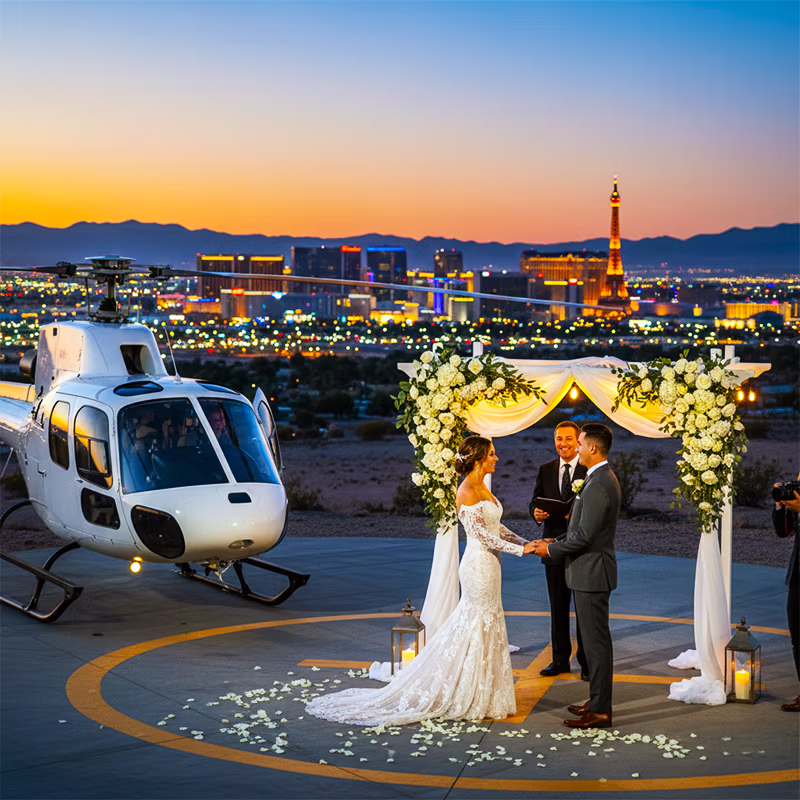 Couple eloping in the Las Vegas desert at sunset — LVWC.com elopement guide