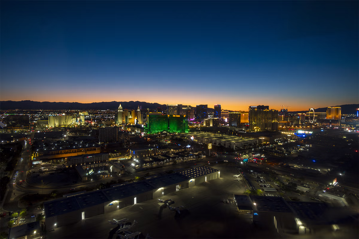 Las Vegas skyline at dusk — convention season and wedding planning guide